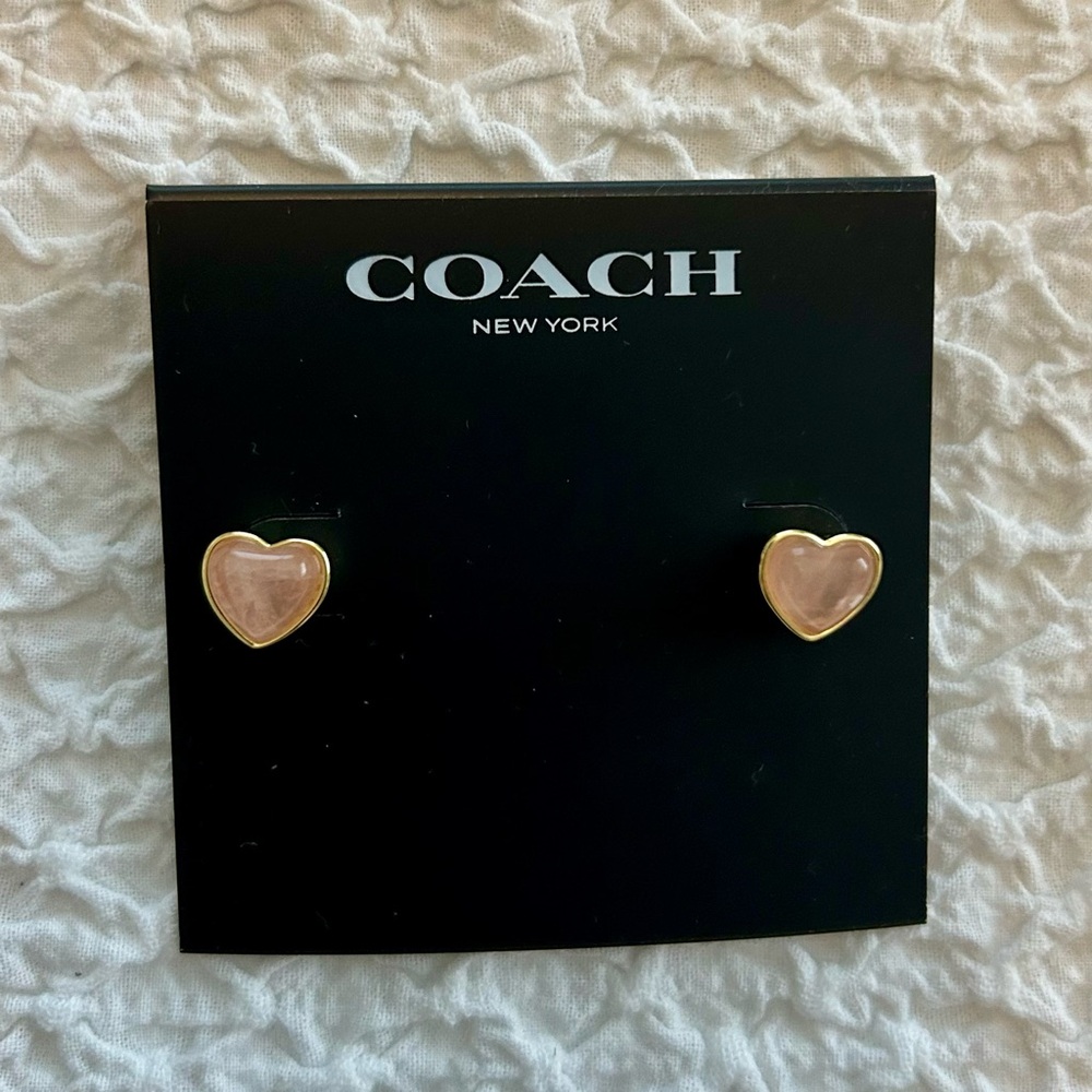 NEW NEVER WORN Coach Pink and Gold Heart Earrings